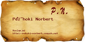Páhoki Norbert névjegykártya